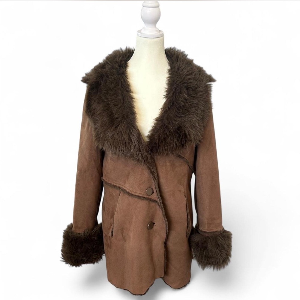 ❗️SOLD❗️Utex Y2k Penny Lane Coat - Brown Faux Suede & Faux Fur🤎 - M (fits L)